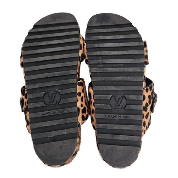 Louis Vuitton Bom Dia Flat Slide Sandal Monogram Leopard Gold Size 37 US 7 - Picture 13 of 15